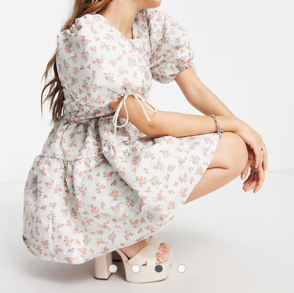 Dream Sister Jane Jaquard Puff Sleeve Babydoll Mini Dress, Small - Picture 2 of 8